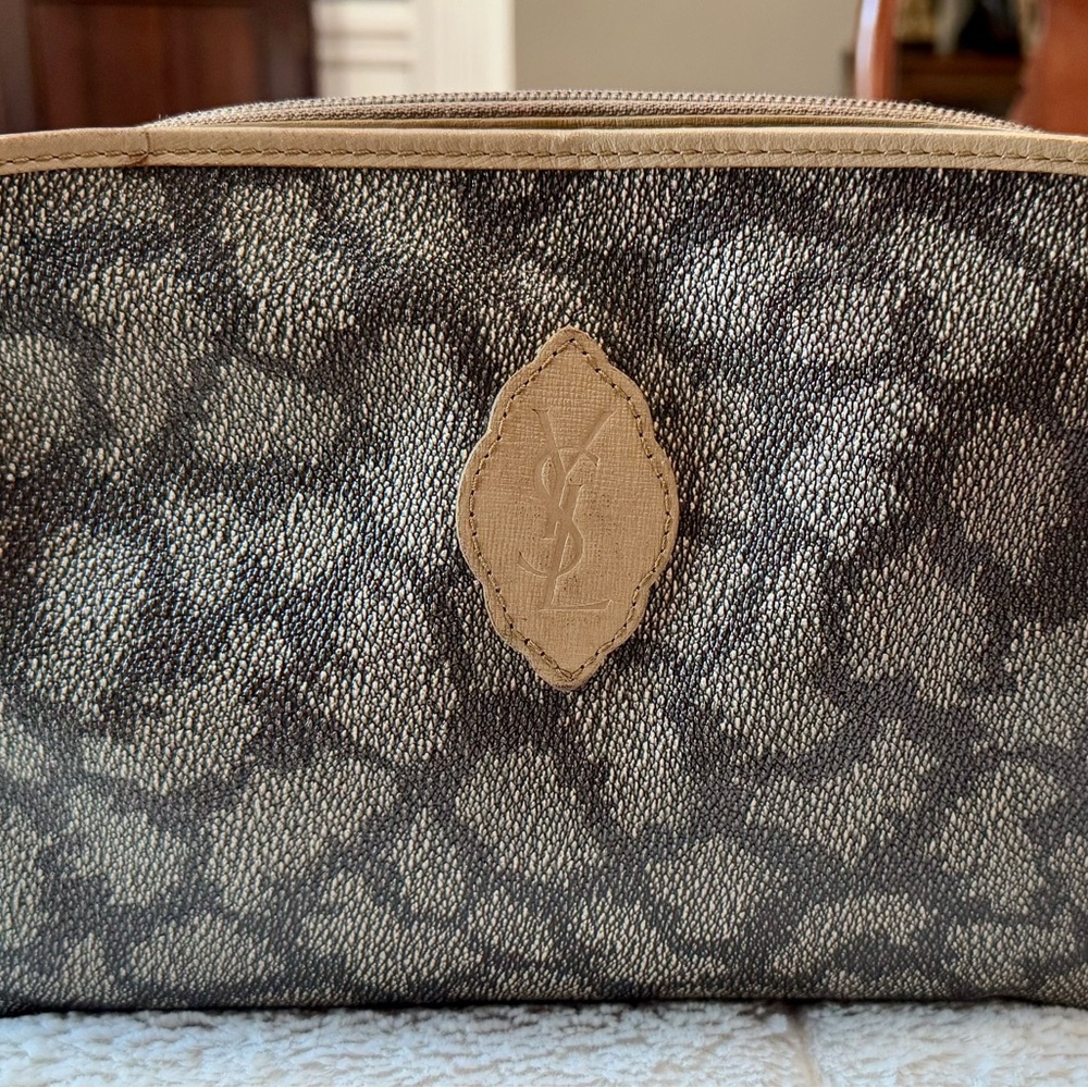 Yves Saint Laurent Gray and Tan pouch